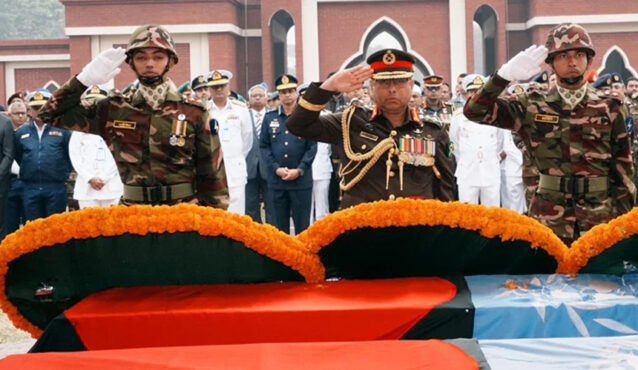সুদানে ড্রোন হামলায় শহীদ ৬ বাংলাদেশি শান্তিরক্ষীর জানাজা অনুষ্ঠিত