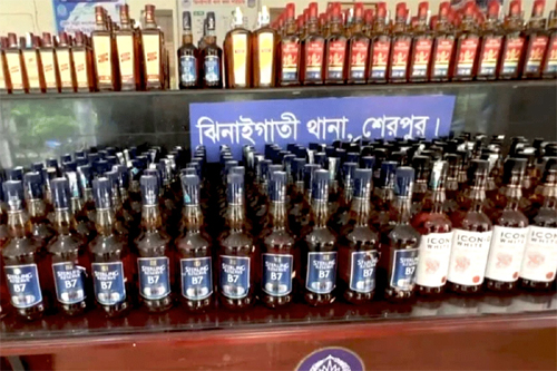ঝিনাইগাতি সীমান্তে ৬০০ বোতল ভারতীয় মদ জব্দ