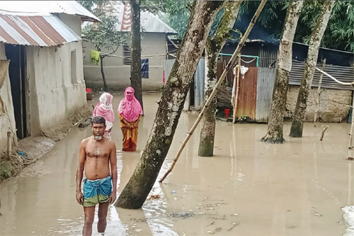 টানা বৃষ্টিতে বগুড়ায় জলাবদ্ধতা, পানিবন্দি ৮ পরিবার; পানি নিষ্কাশনের পথ বন্ধের অভিযোগ