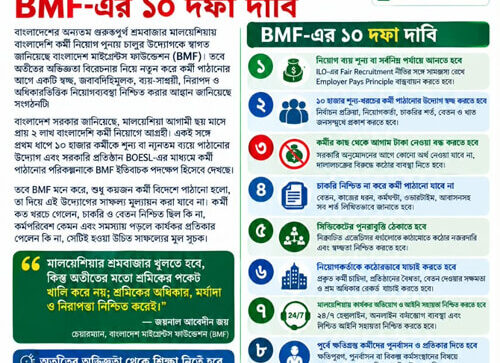 মালয়েশিয়ার শ্রমবাজার খুলছে, শ্রমিকের অধিকার সুরক্ষায় BMF-এর ১০ দফা